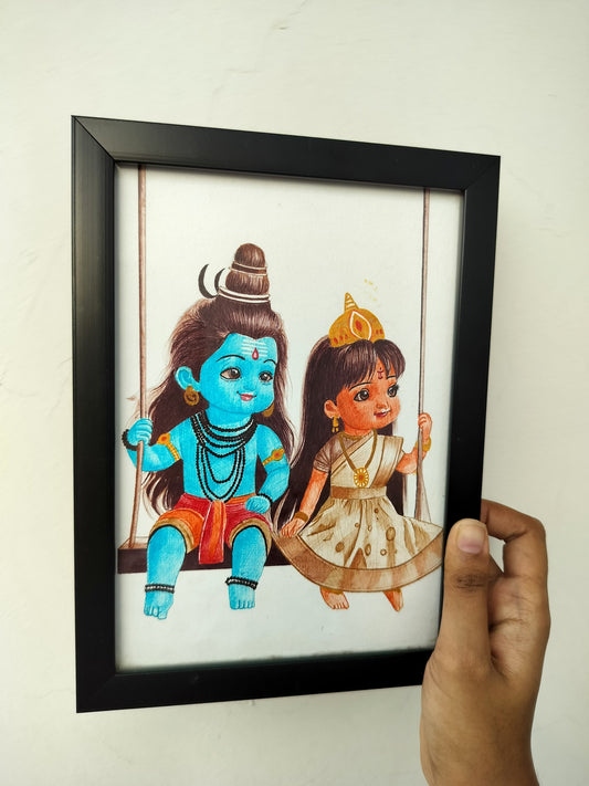 🌺 Shiv & Parvati Art Piece – A5 🔱